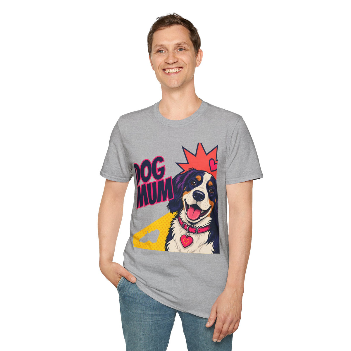 Dog Mum Pop Art T-Shirt | Happy Dog Portrait, Heart Collar