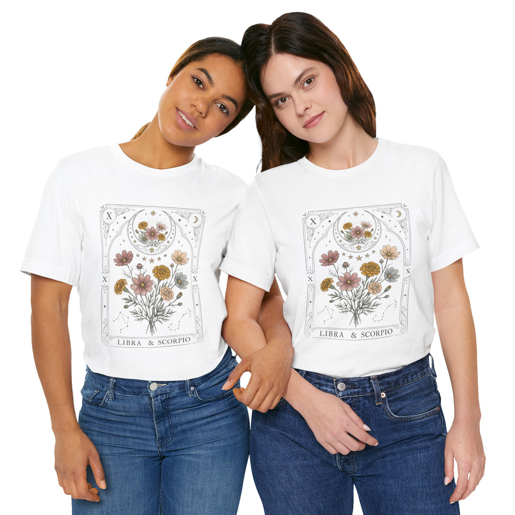 Libra & Scorpio Floral Zodiac T‑Shirt — Botanical Horoscope Tee