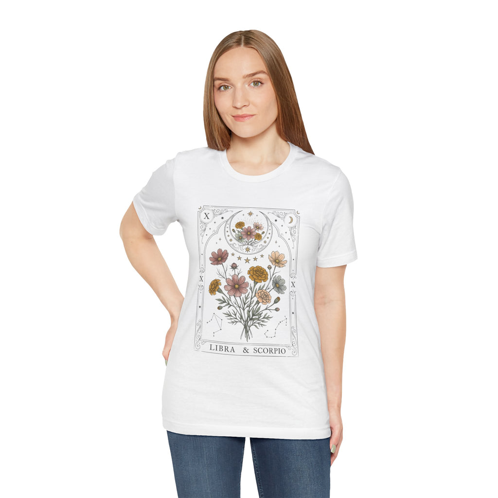 Libra & Scorpio Floral Zodiac T‑Shirt — Botanical Horoscope Tee