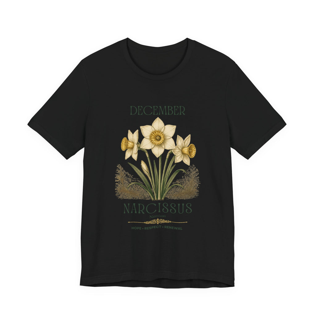 December Birth Flower Tee | Narcissus & Holly Celestial Design | Birthday Gift