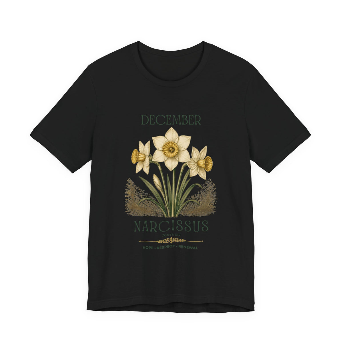 December Birth Flower Tee | Narcissus & Holly Celestial Design | Birthday Gift