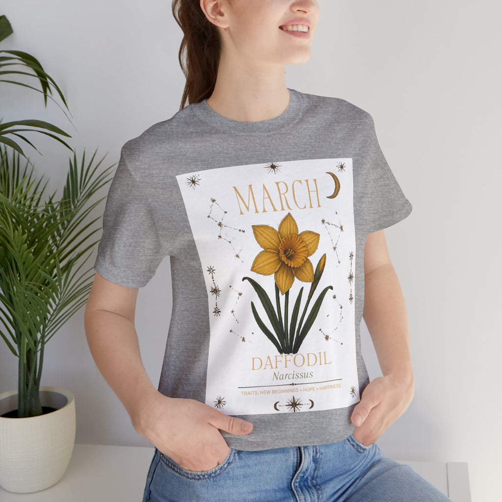 March Zodiac/Celestial aesthetics with birth flower — Birth Month Flower Tee