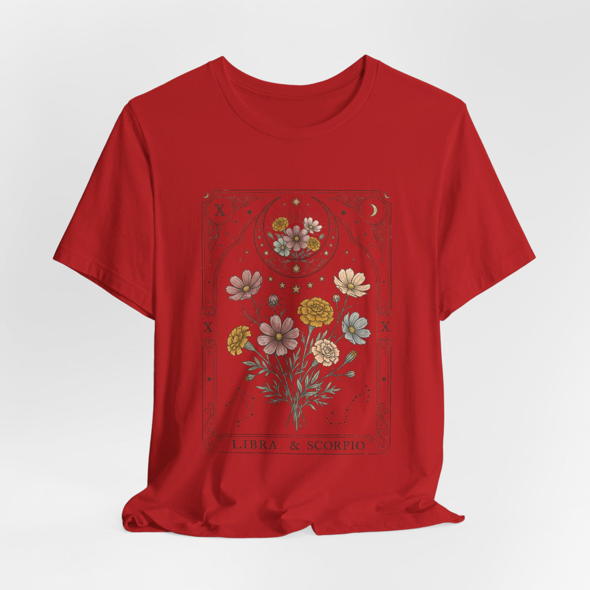 Libra & Scorpio Floral Zodiac T‑Shirt — Botanical Horoscope Tee