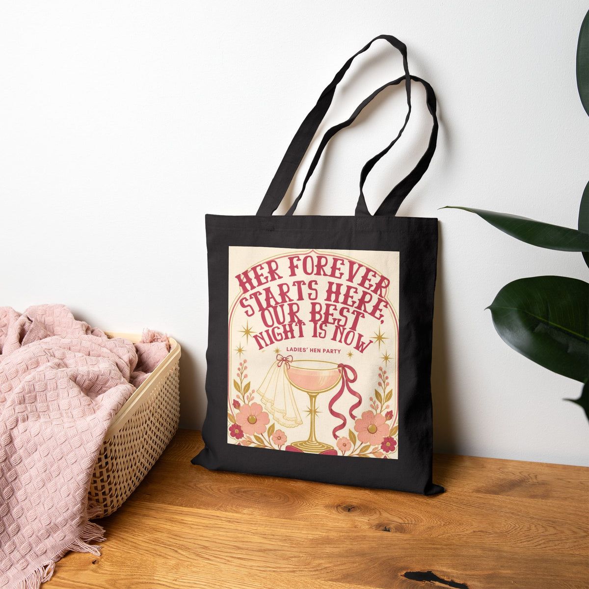 Tote Bag — “Her Forever Starts Here” Bachelorette Party Canvas Tote