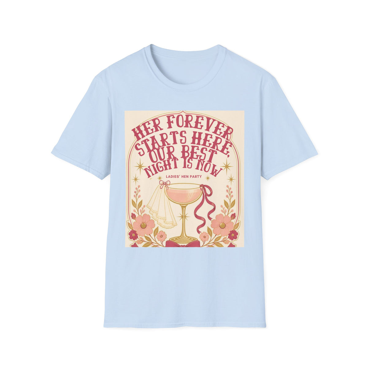 Her Forever Starts Here Champagne Glass T-Shirt | Bachelorette Party Tee