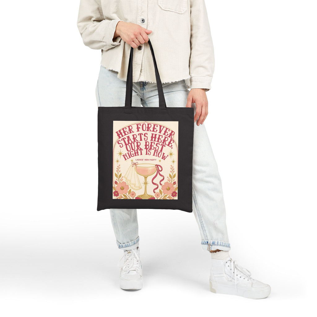 Tote Bag — “Her Forever Starts Here” Bachelorette Party Canvas Tote