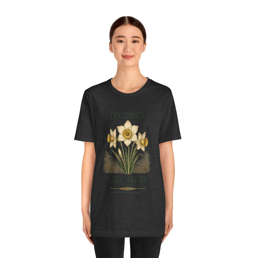 December Birth Flower Tee | Narcissus & Holly Celestial Design | Birthday Gift