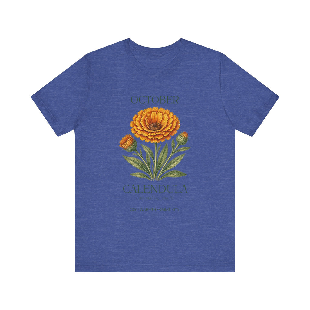 October Birth Flower Tee | Marigold & Cosmos Celestial Design | Birthday Gift