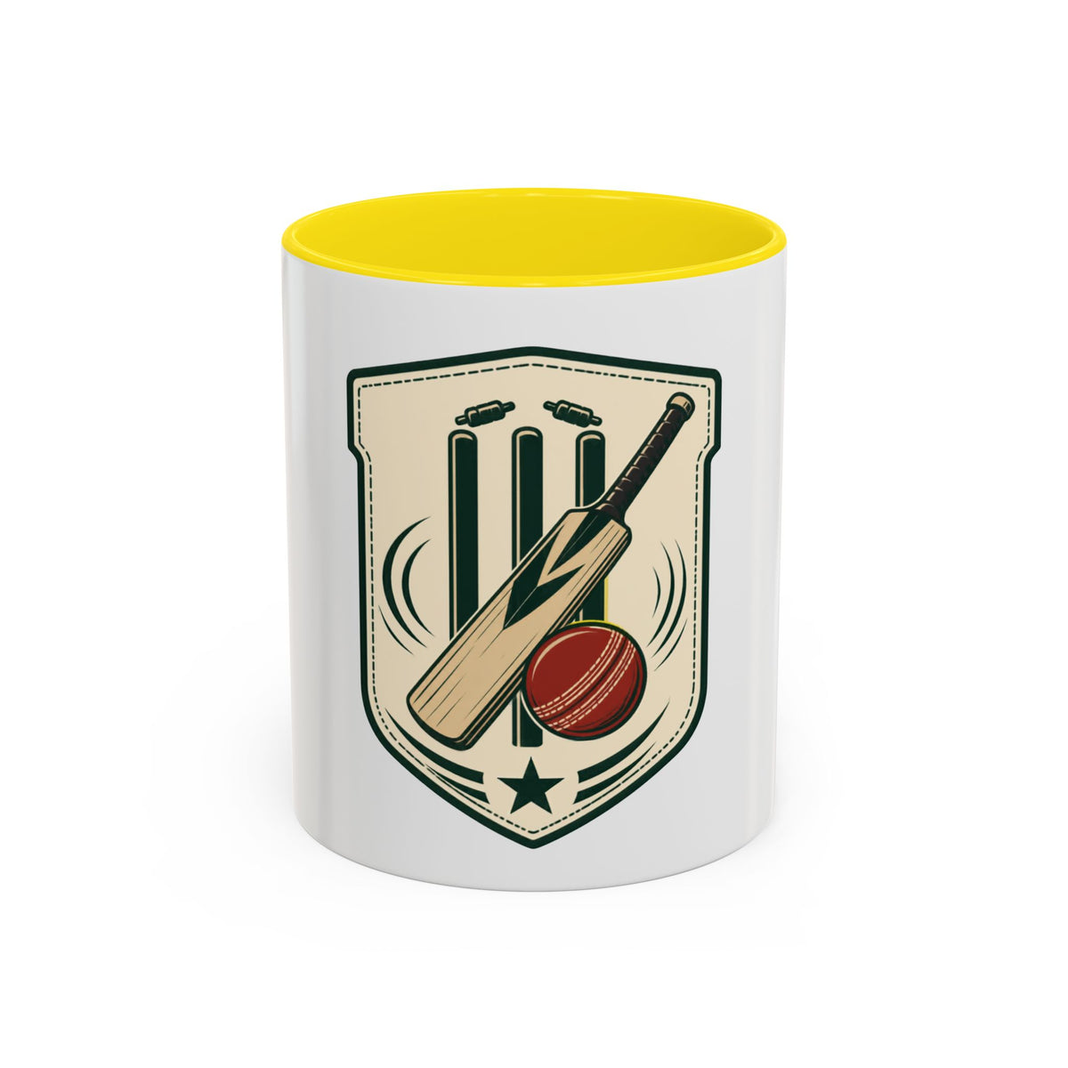 Cricket Crest Accent Mug — Vintage Bat & Ball Coffee Cup (11/15oz)