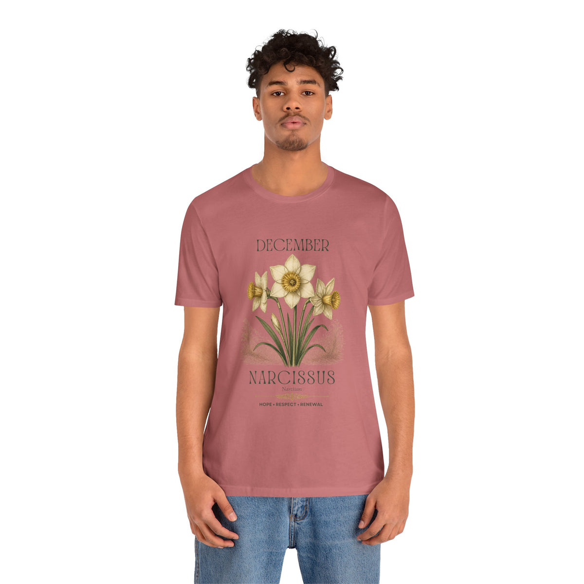 December Birth Flower Tee | Narcissus & Holly Celestial Design | Birthday Gift