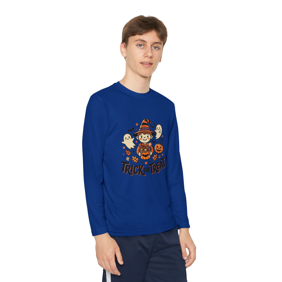 Trick or Treat Witch Kid Long Sleeve Shirt | Halloween Ghosts Pumpkins