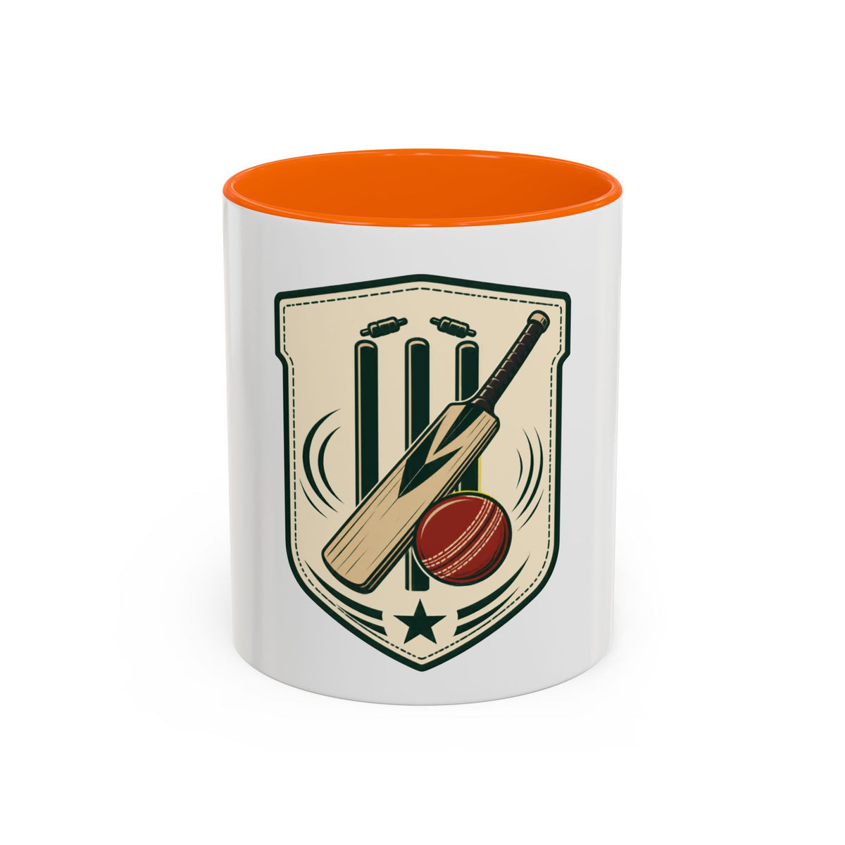 Cricket Crest Accent Mug — Vintage Bat & Ball Coffee Cup (11/15oz)