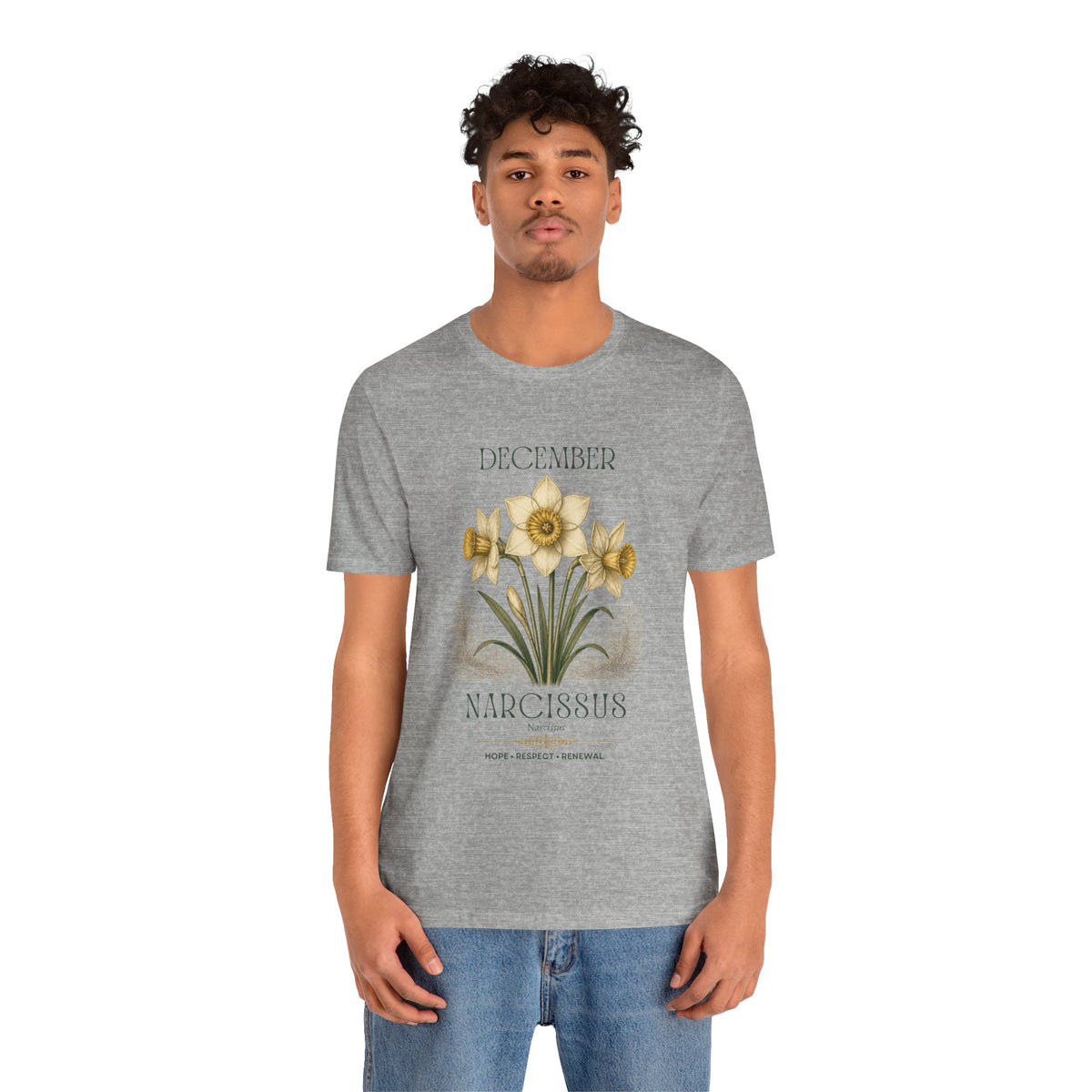 December Birth Flower Tee | Narcissus & Holly Celestial Design | Birthday Gift