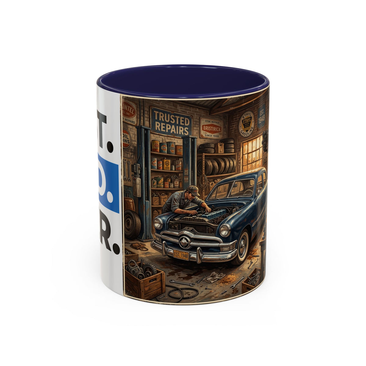 Vintage Dad Garage Mechanic Illustration Mug | Accent Coffee Mug