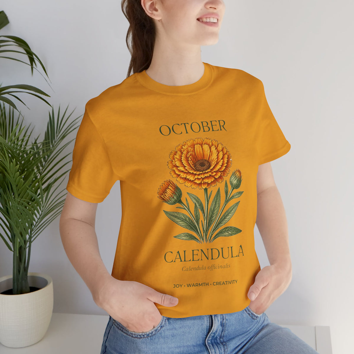 October Birth Flower Tee | Marigold & Cosmos Celestial Design | Birthday Gift