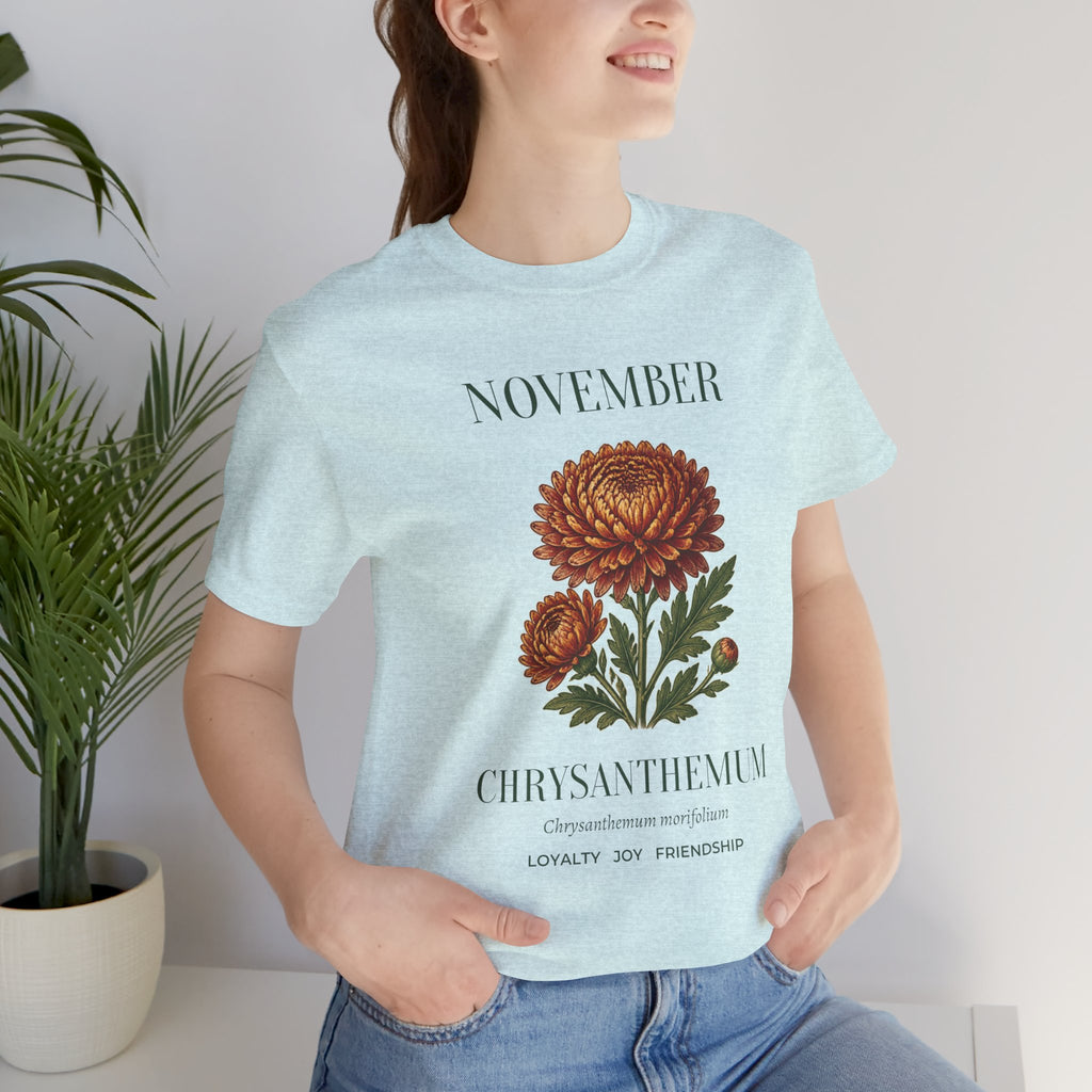 November Birth Flower Tee | Chrysanthemum Celestial Design | Birthday Gift