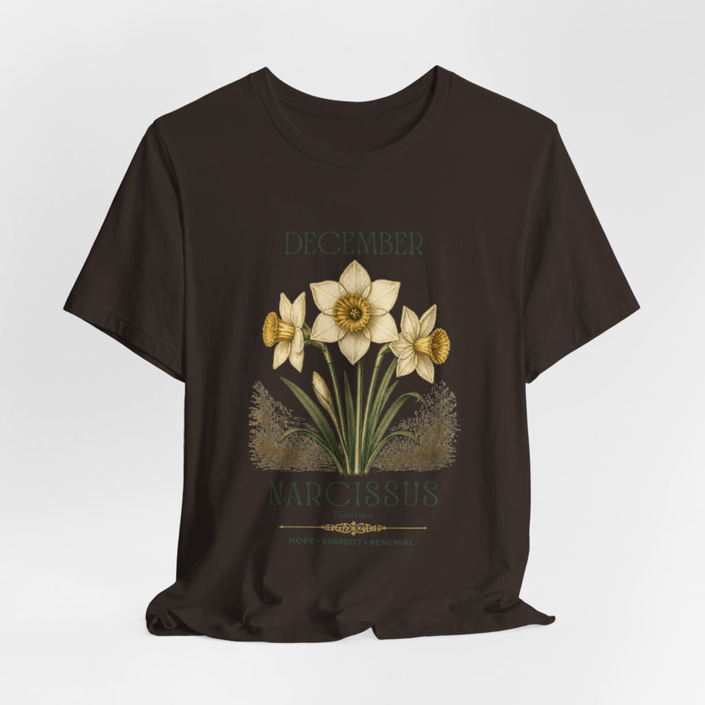 December Birth Flower Tee | Narcissus & Holly Celestial Design | Birthday Gift