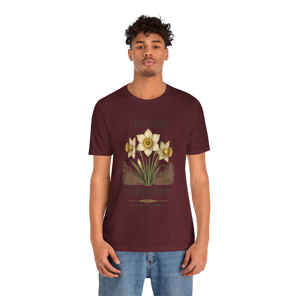 December Birth Flower Tee | Narcissus & Holly Celestial Design | Birthday Gift