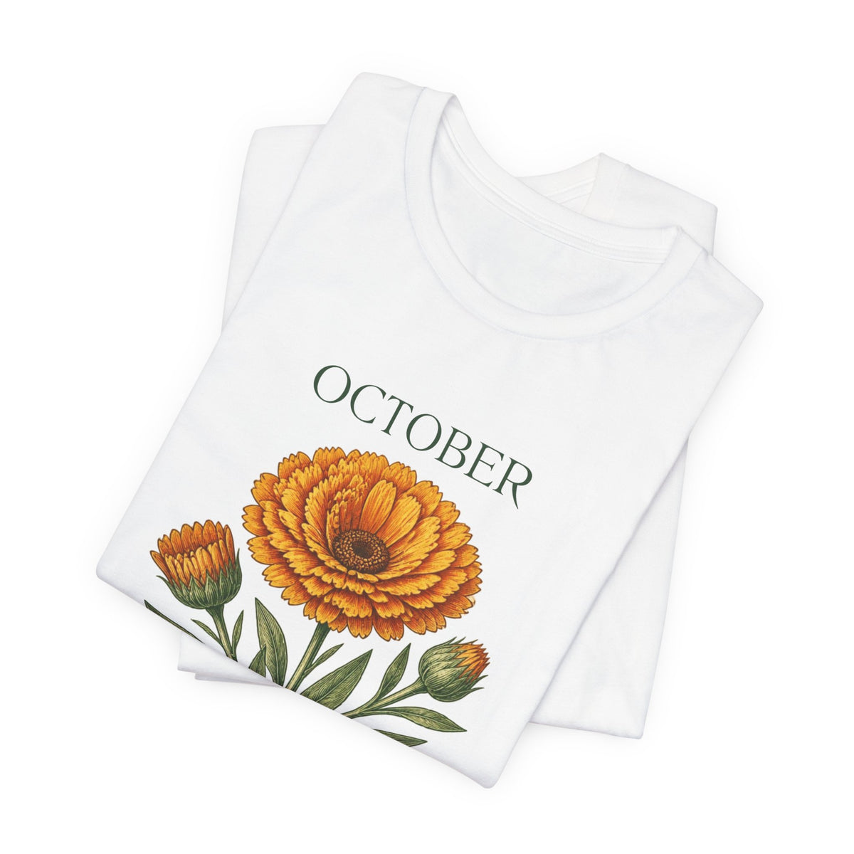 October Birth Flower Tee | Marigold & Cosmos Celestial Design | Birthday Gift