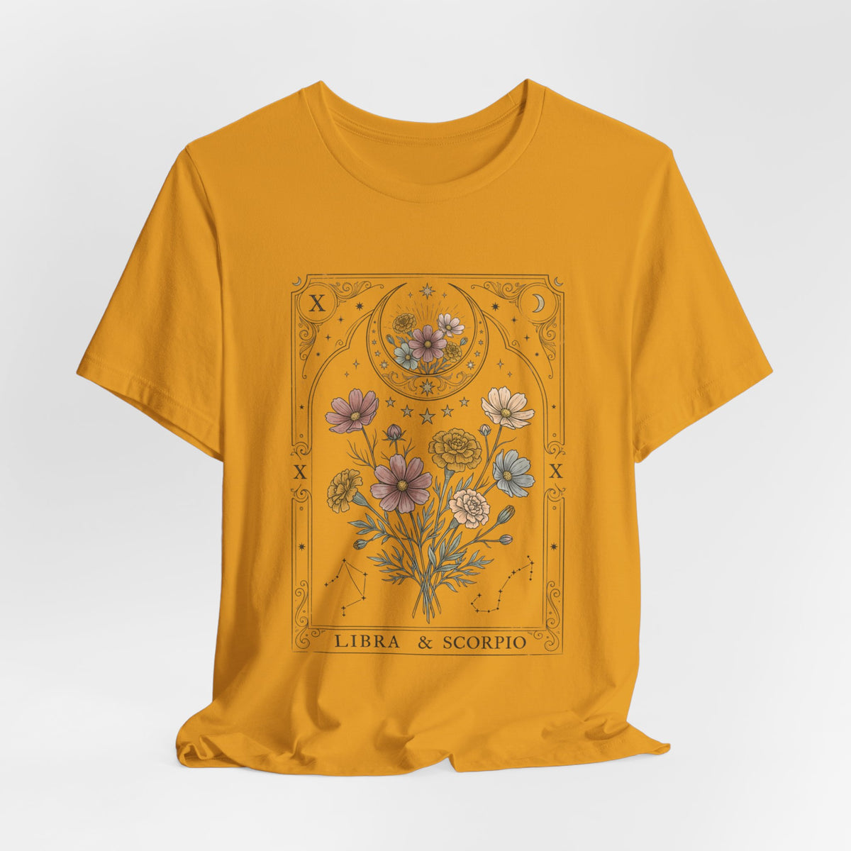 Libra & Scorpio Floral Zodiac T‑Shirt — Botanical Horoscope Tee
