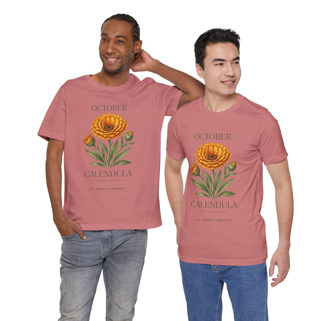 October Birth Flower Tee | Marigold & Cosmos Celestial Design | Birthday Gift