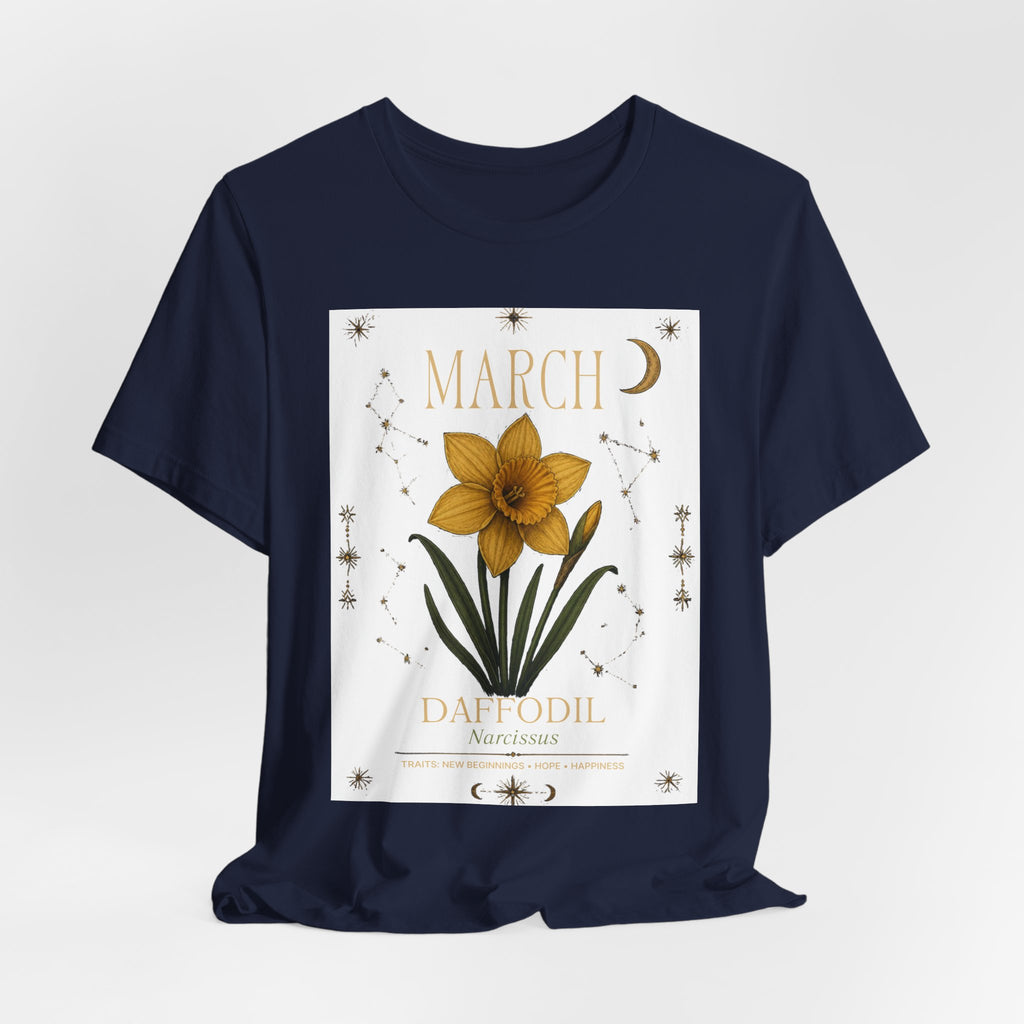 March Zodiac/Celestial aesthetics with birth flower — Birth Month Flower Tee