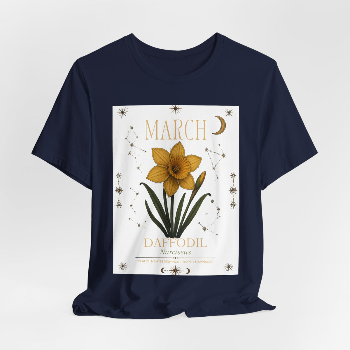 March Zodiac/Celestial aesthetics with birth flower — Birth Month Flower Tee