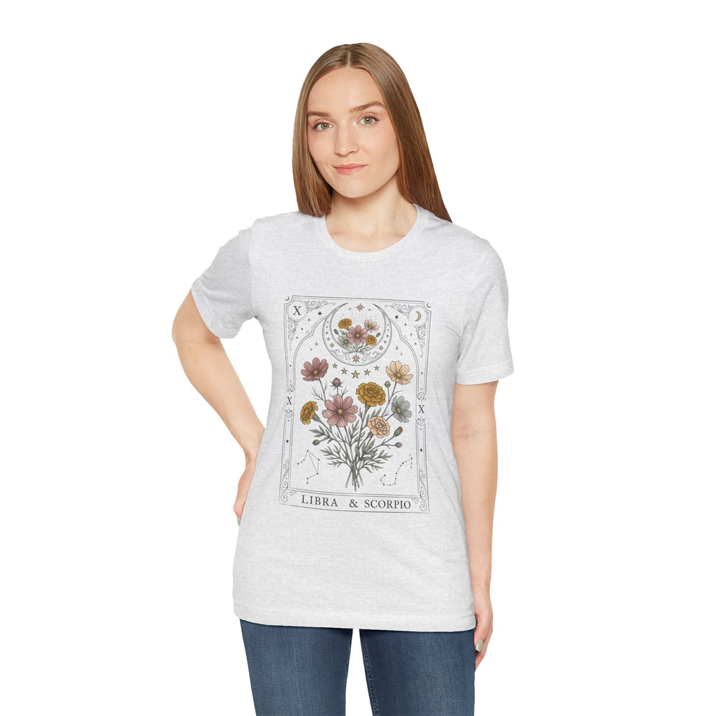 Libra & Scorpio Floral Zodiac T‑Shirt — Botanical Horoscope Tee