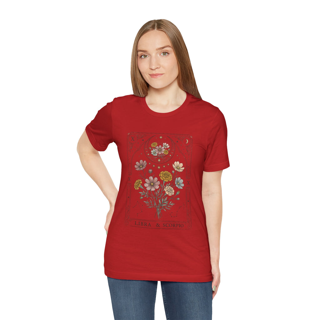 Libra & Scorpio Floral Zodiac T‑Shirt — Botanical Horoscope Tee