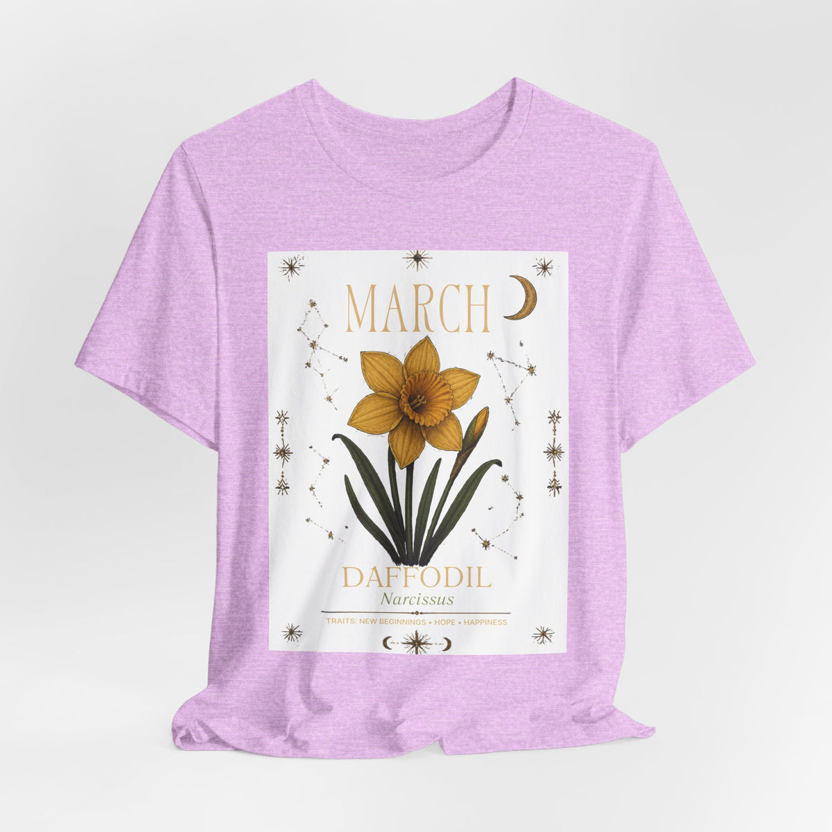 March Zodiac/Celestial aesthetics with birth flower — Birth Month Flower Tee