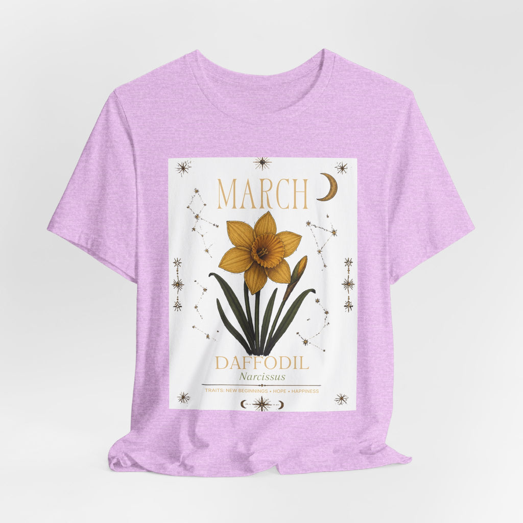 March Zodiac/Celestial aesthetics with birth flower — Birth Month Flower Tee