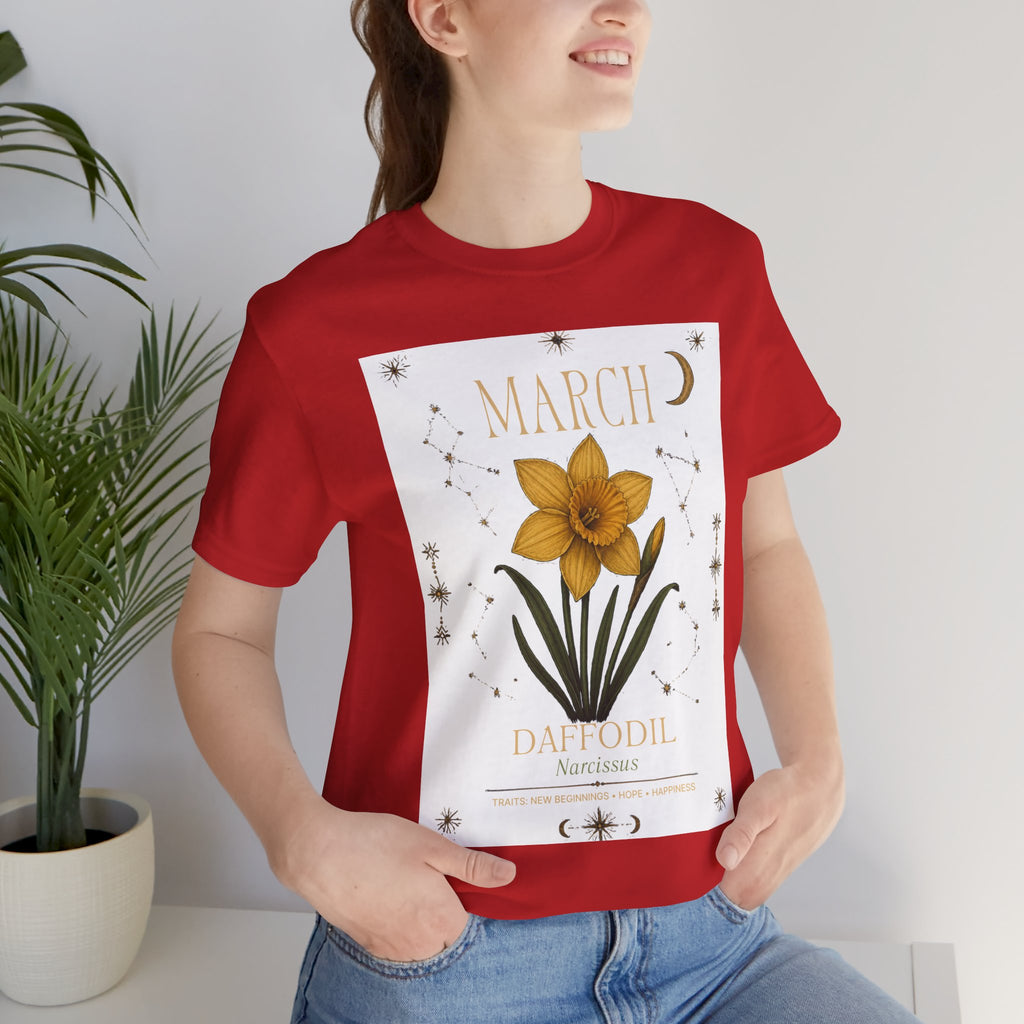 March Zodiac/Celestial aesthetics with birth flower — Birth Month Flower Tee