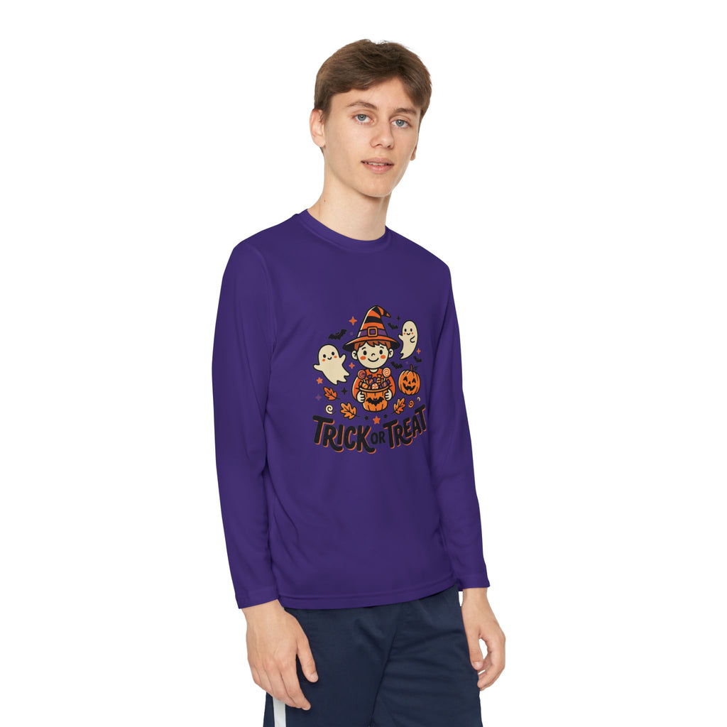 Trick or Treat Witch Kid Long Sleeve Shirt | Halloween Ghosts Pumpkins