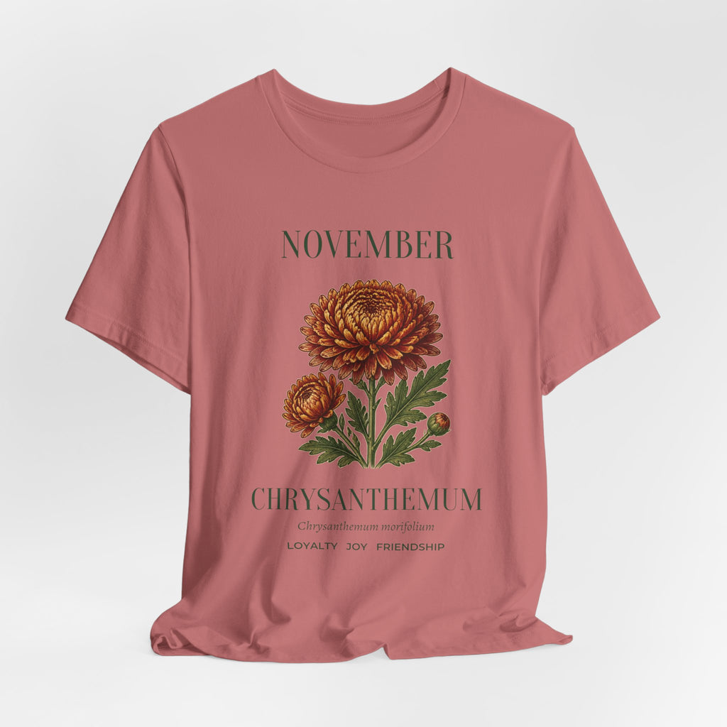 November Birth Flower Tee | Chrysanthemum Celestial Design | Birthday Gift