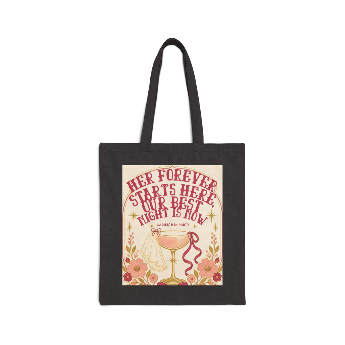 Tote Bag — “Her Forever Starts Here” Bachelorette Party Canvas Tote