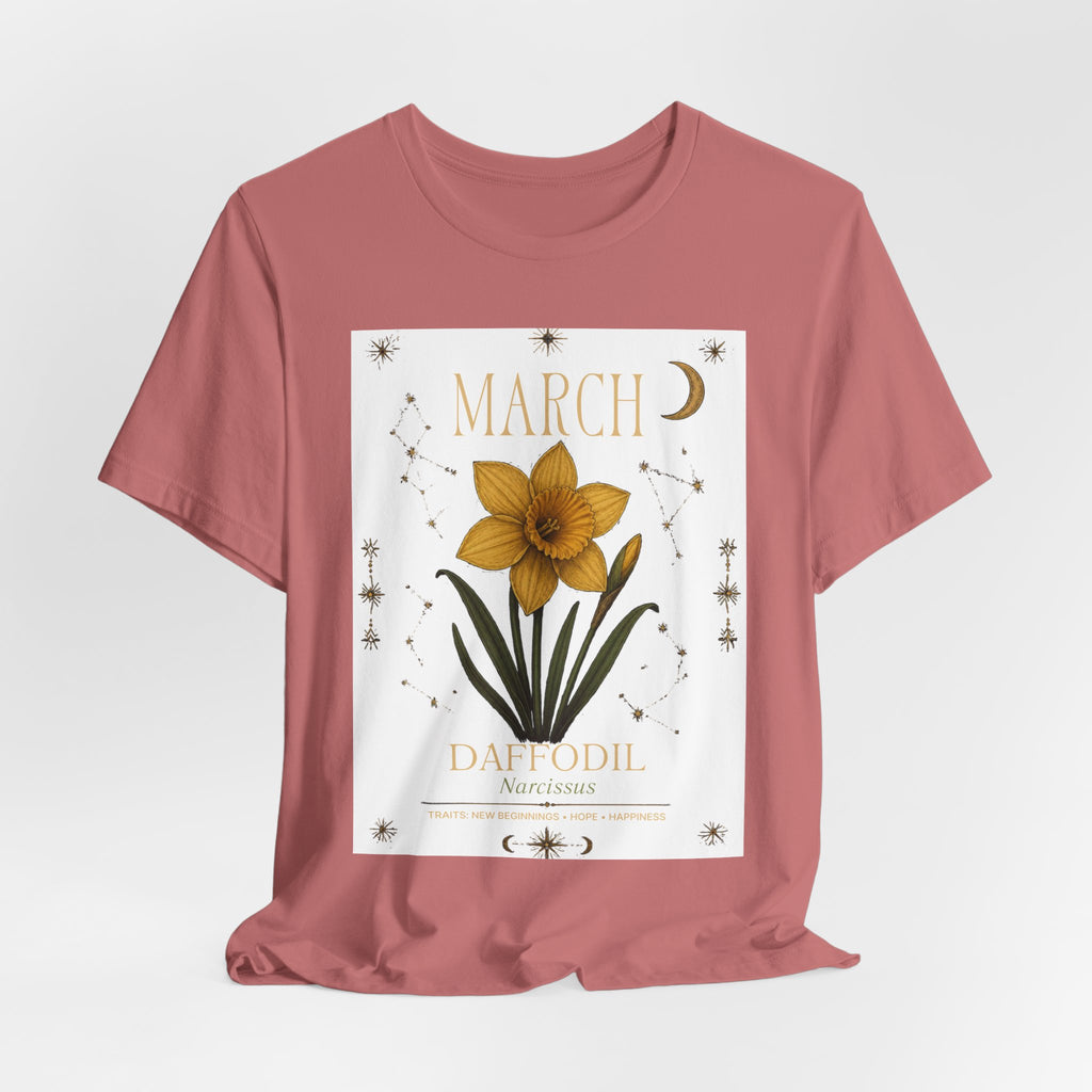 March Zodiac/Celestial aesthetics with birth flower — Birth Month Flower Tee