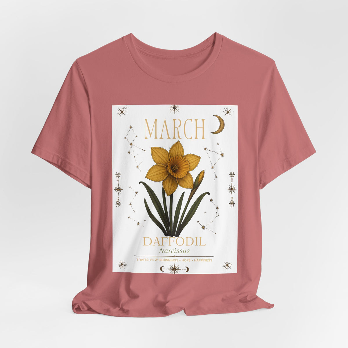 March Zodiac/Celestial aesthetics with birth flower — Birth Month Flower Tee