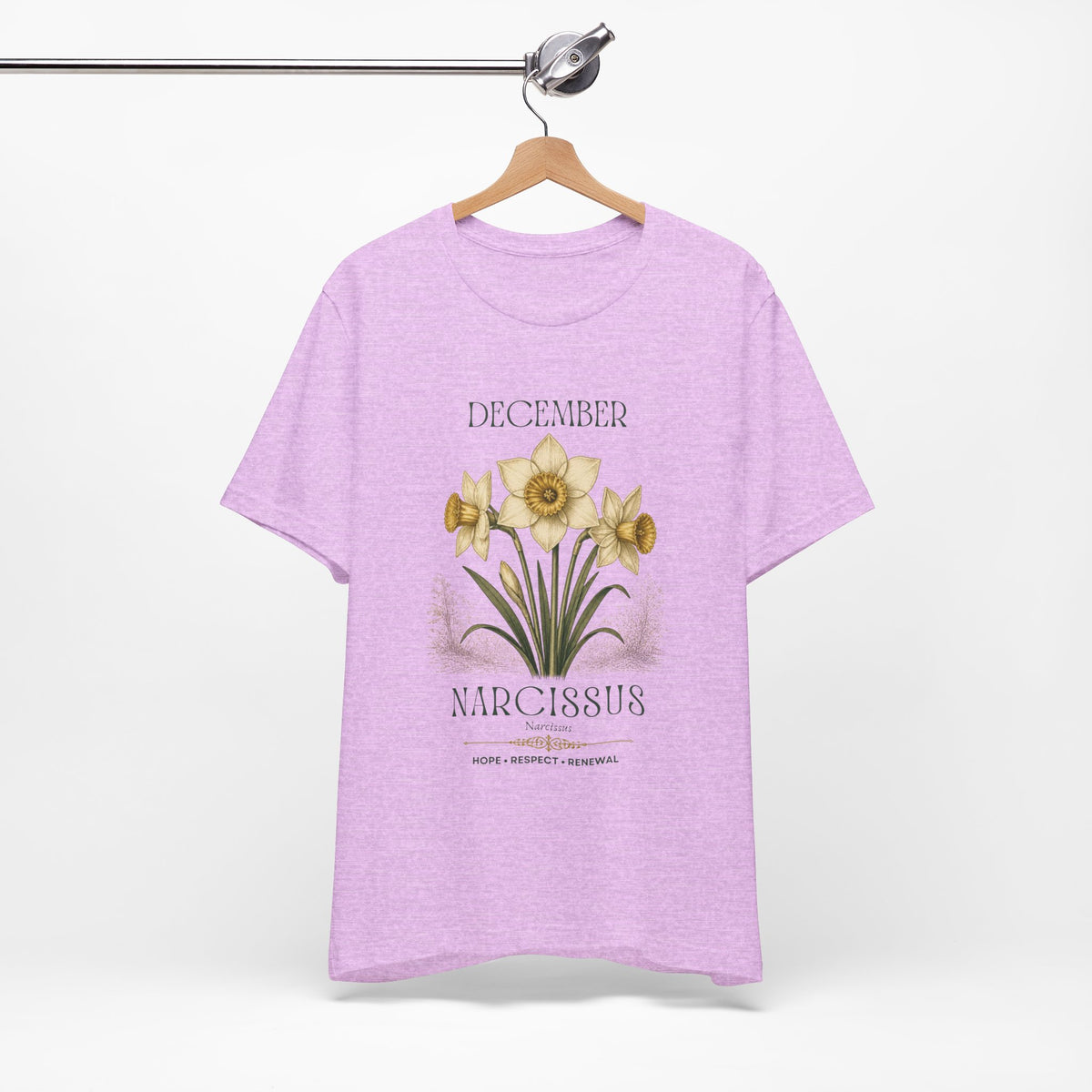 December Birth Flower Tee | Narcissus & Holly Celestial Design | Birthday Gift