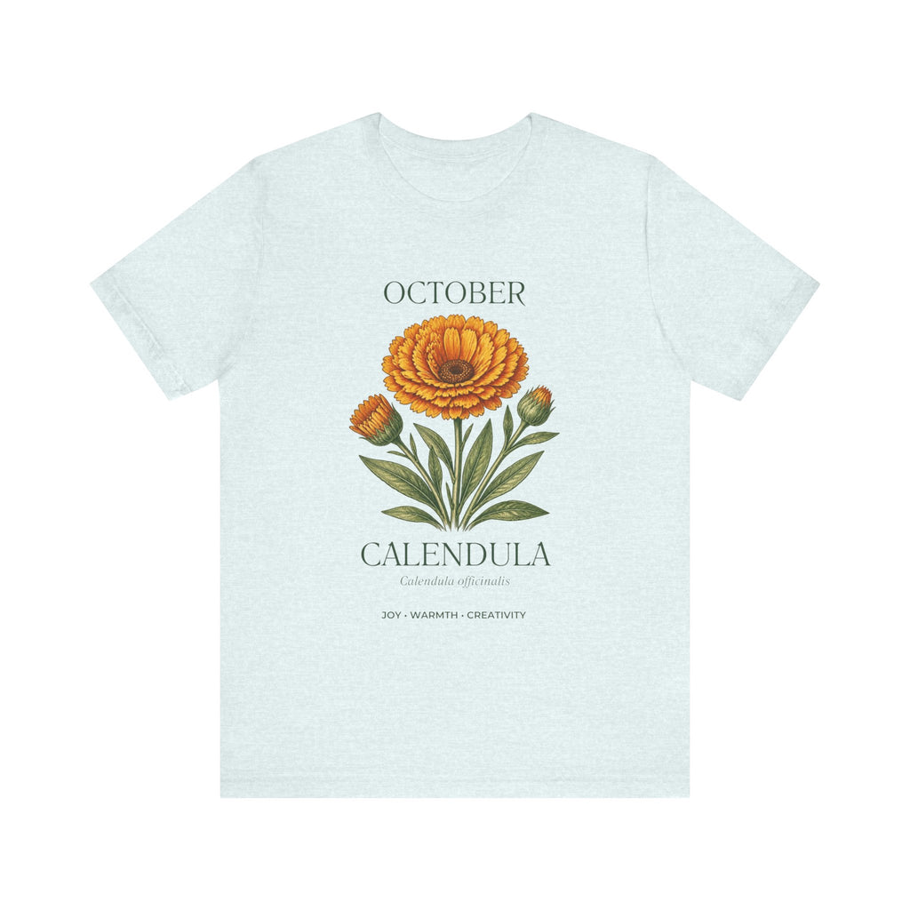 October Birth Flower Tee | Marigold & Cosmos Celestial Design | Birthday Gift