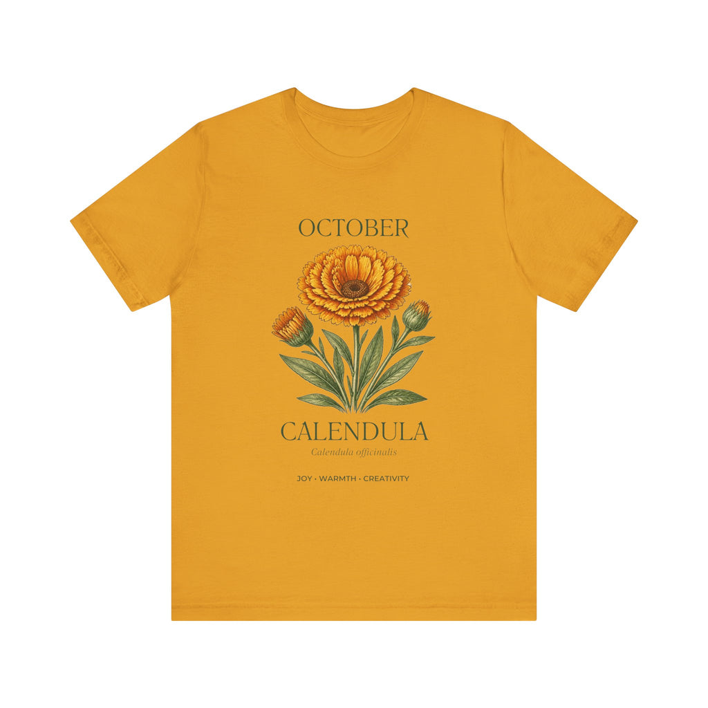 October Birth Flower Tee | Marigold & Cosmos Celestial Design | Birthday Gift