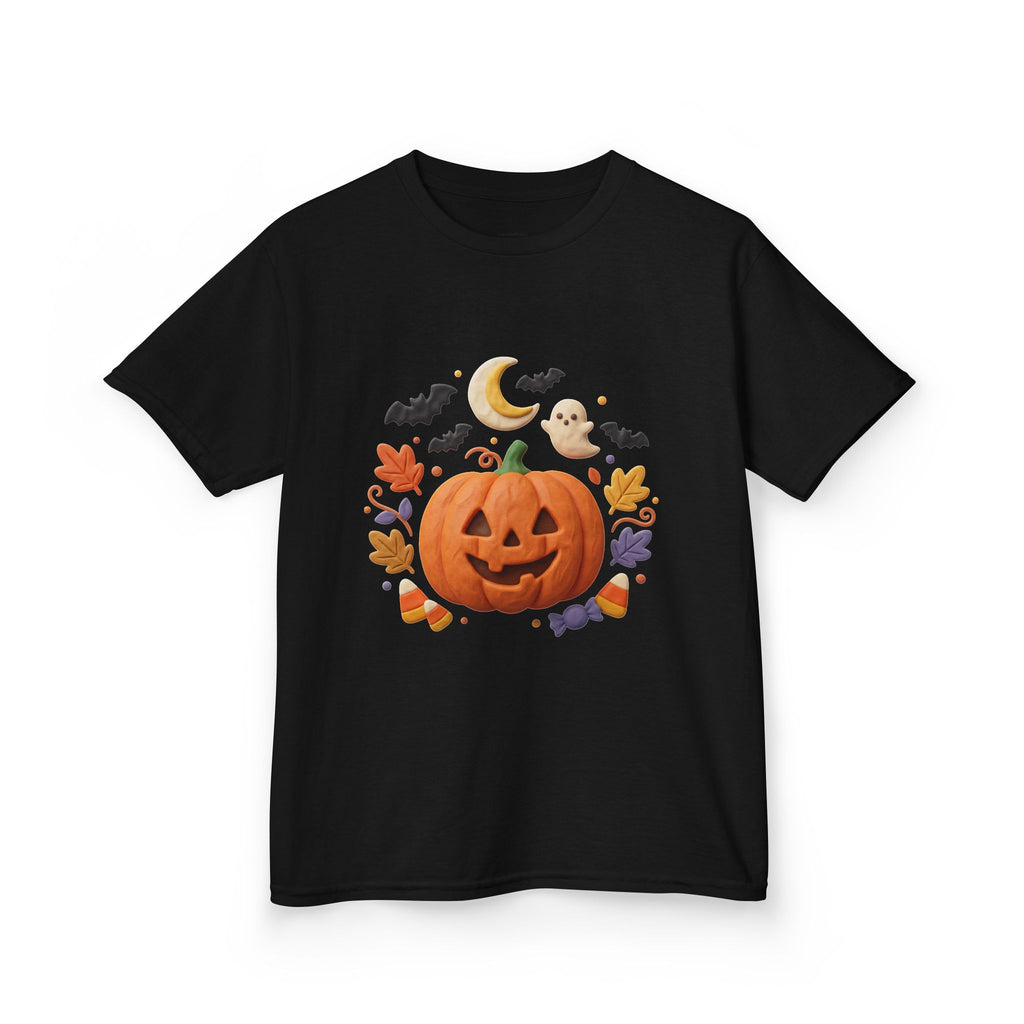 Jack-o'-Lantern Pumpkin Kids Tee | Halloween Ghosts, Bats, Moon, Autumn Leaves