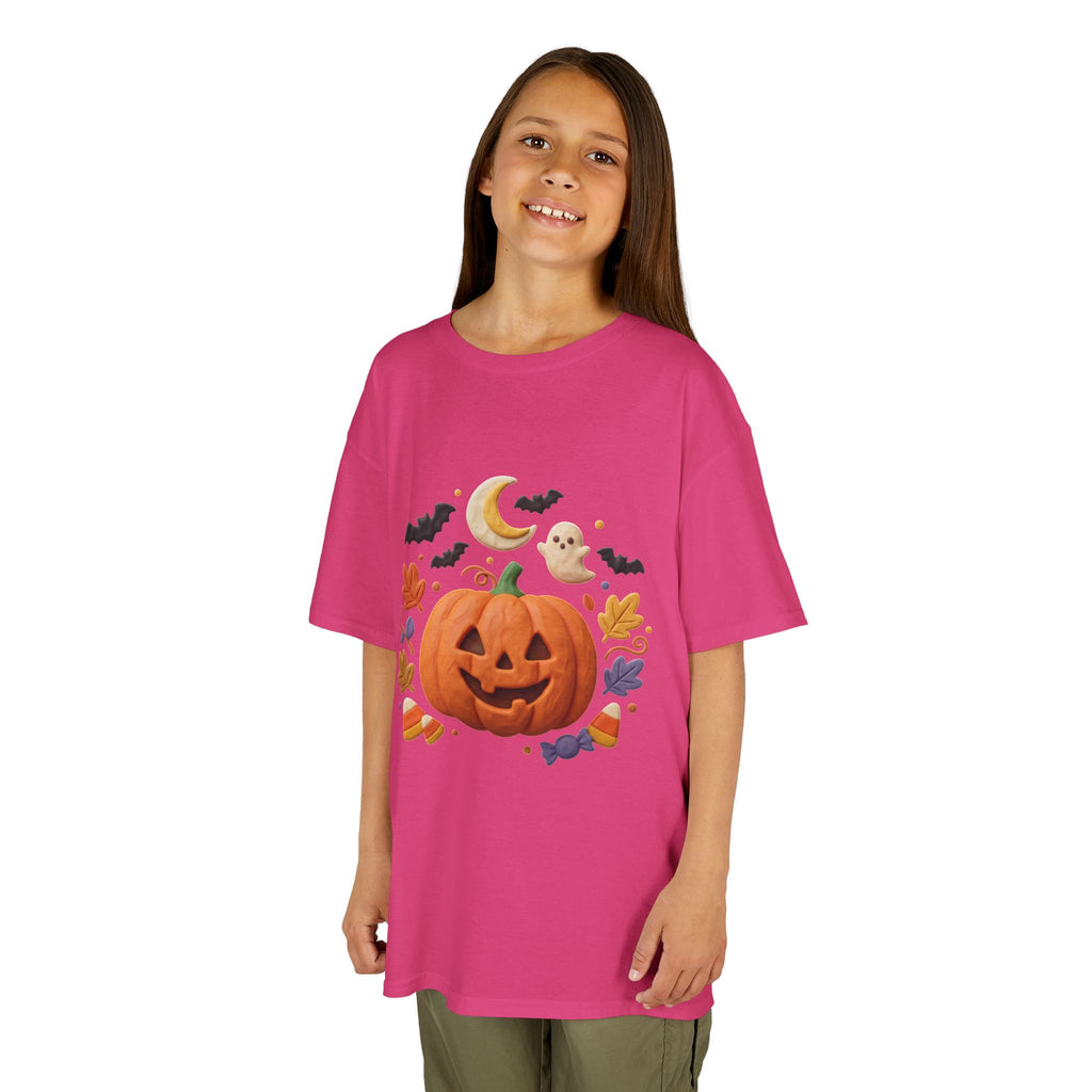 Jack-o'-Lantern Pumpkin Kids Tee | Halloween Ghosts, Bats, Moon, Autumn Leaves