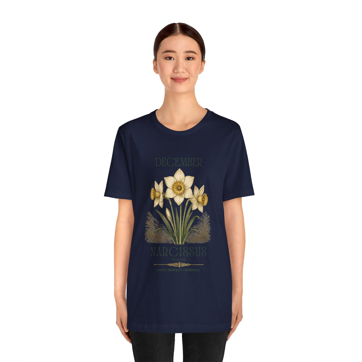 December Birth Flower Tee | Narcissus & Holly Celestial Design | Birthday Gift
