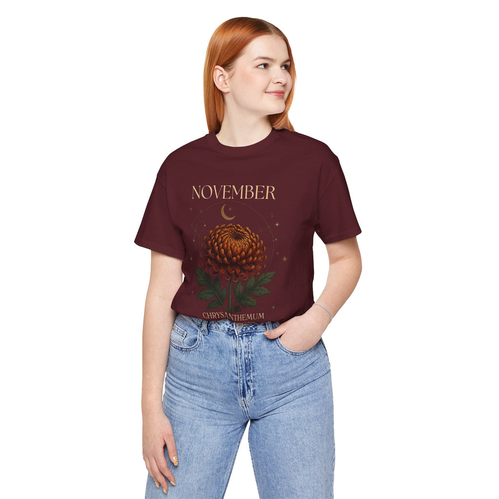 November Birth Flower Chrysanthemum Tee — Floral Birth Month T-Shirt