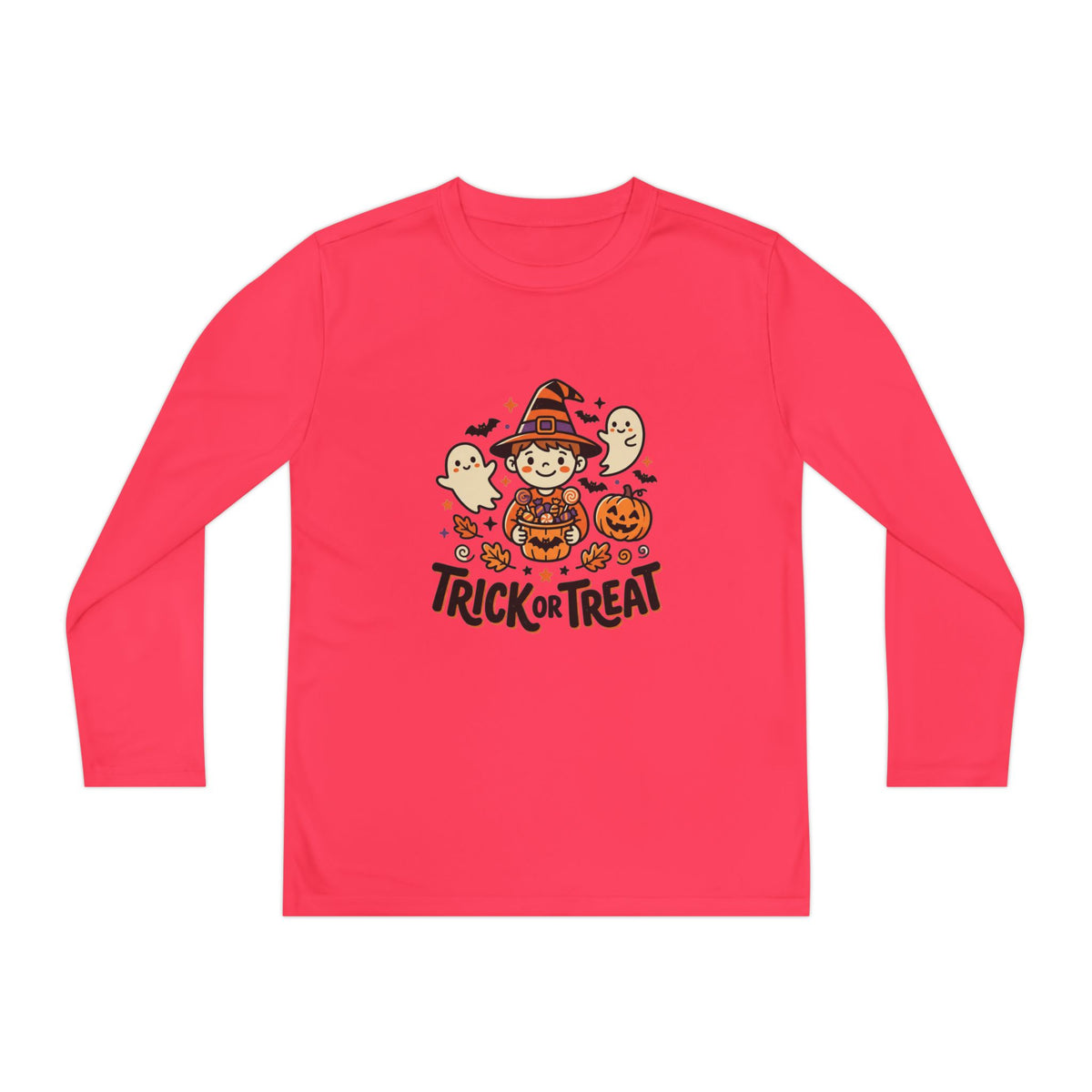 Trick or Treat Witch Kid Long Sleeve Shirt | Halloween Ghosts Pumpkins