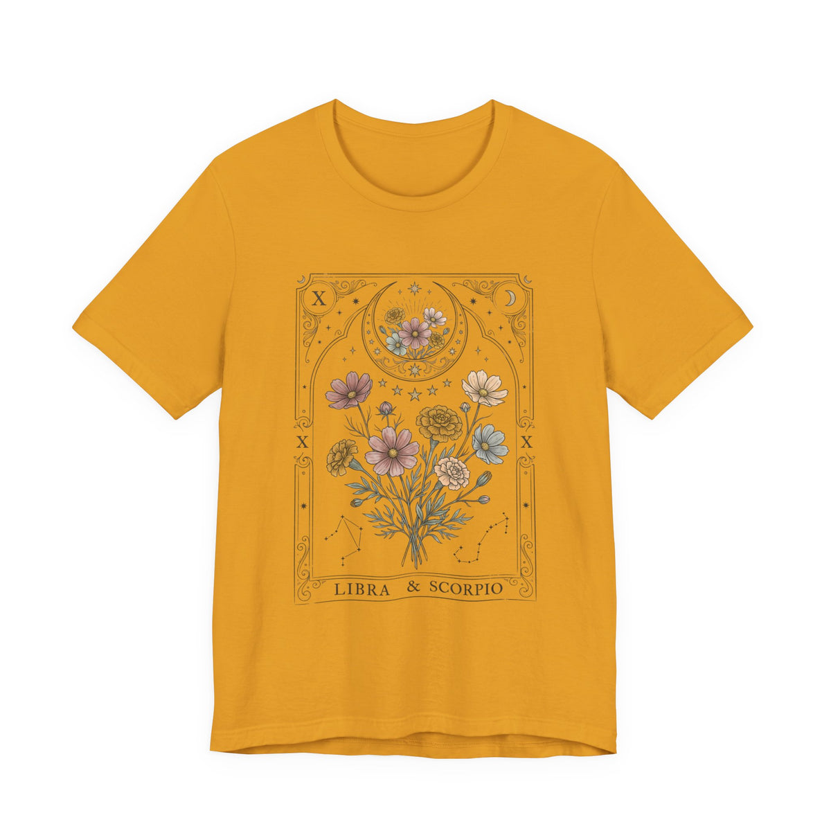 October - Libra & Scorpio Floral Zodiac Birth Flower T‑Shirt — Botanical Horoscope Tee