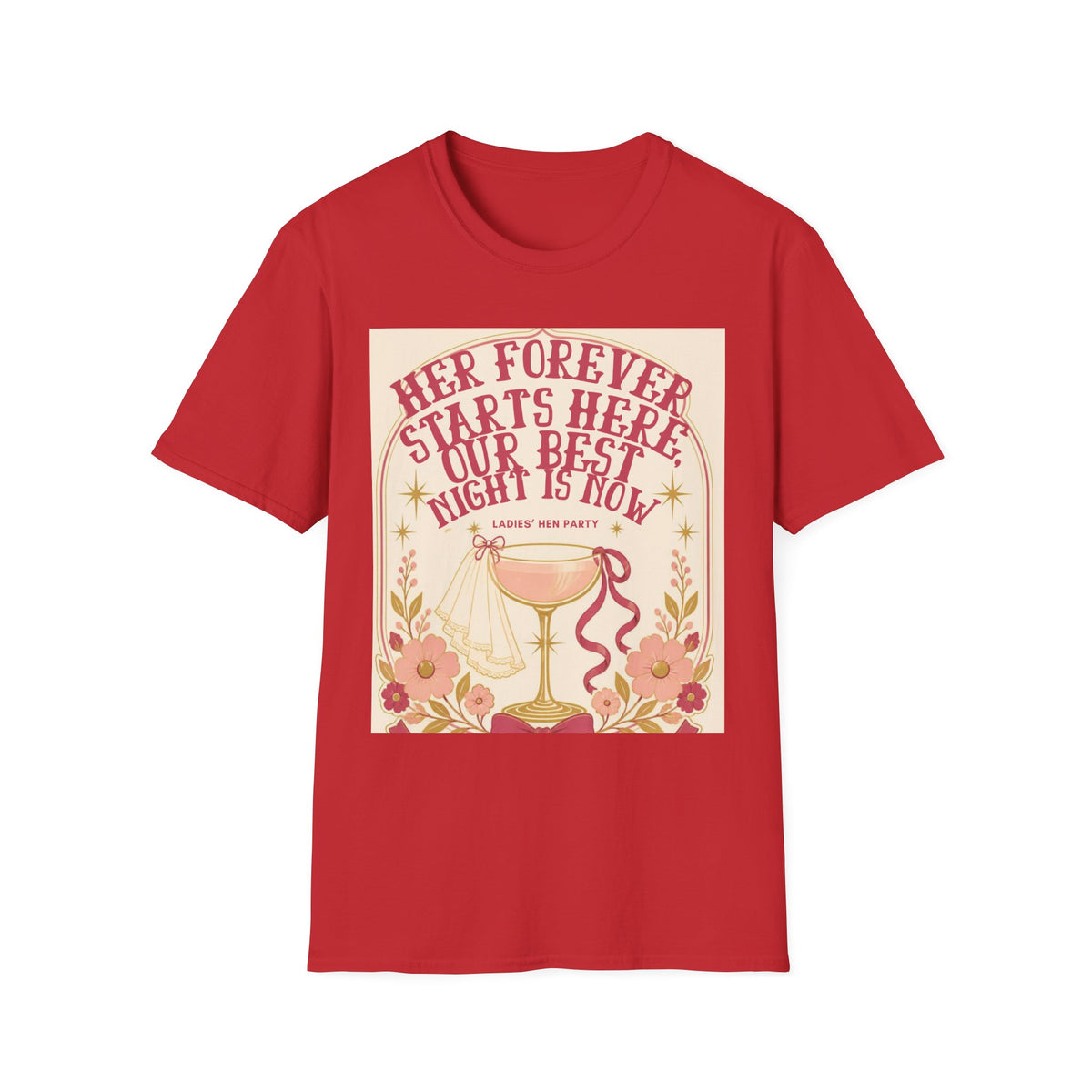Her Forever Starts Here Champagne Glass T-Shirt | Bachelorette Party Tee