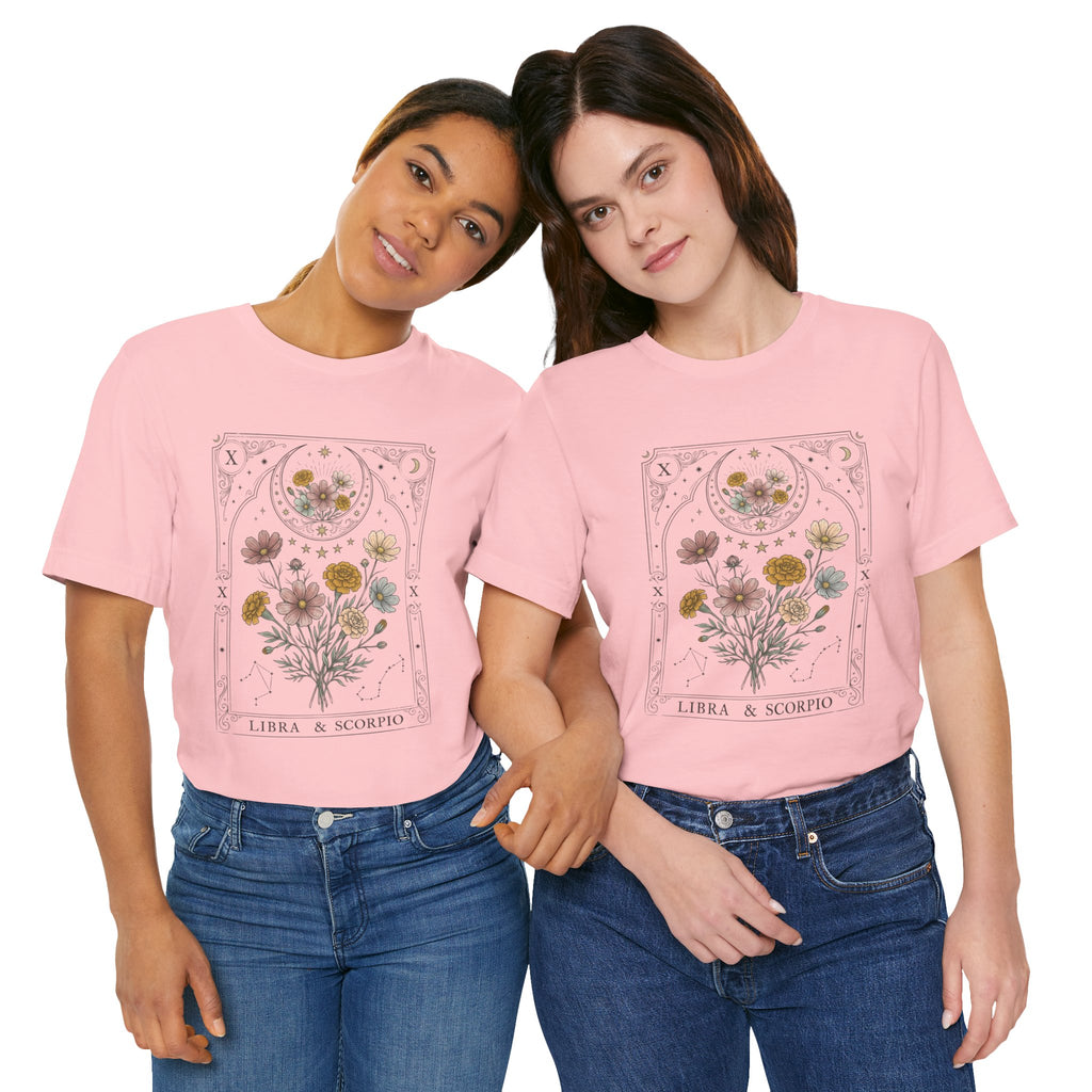 Libra & Scorpio Floral Zodiac T‑Shirt — Botanical Horoscope Tee