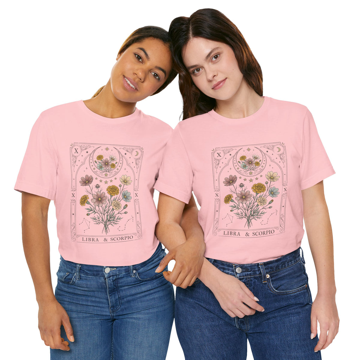 Libra & Scorpio Floral Zodiac T‑Shirt — Botanical Horoscope Tee