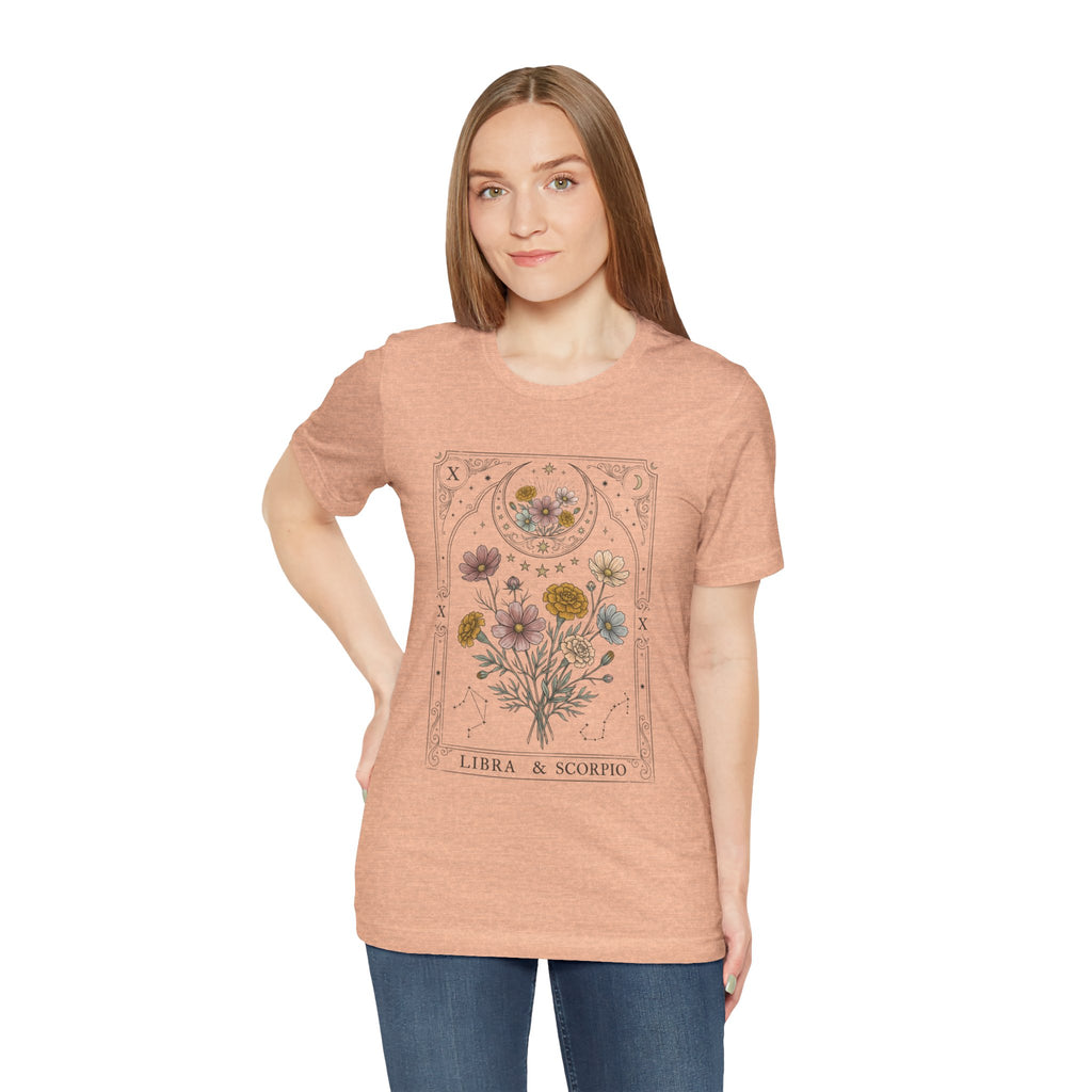 Libra & Scorpio Floral Zodiac T‑Shirt — Botanical Horoscope Tee